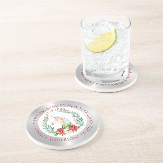 Onderzetter met kersteenhoorn zilver en witte rand (Zijkant)