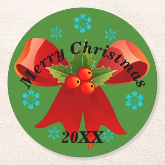 Onderzetter met kerstfeest (Rood kerstlint) (Voorkant)