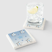 Onderzetter met kerstmarmer, blauwe sterren (Zijkant)