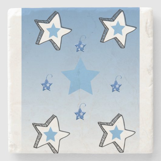 Onderzetter met kerstmarmer, blauwe sterren (Voorkant)