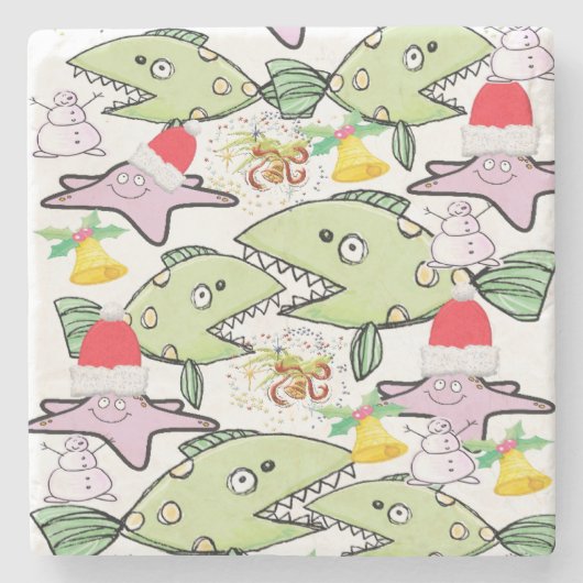 Onderzetter met kerstmarmer, haaienvis Snowman (Voorkant)