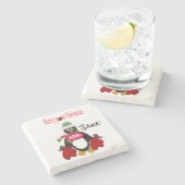 Onderzetter met kerstmarmer, Penguin Boxing Pow (Zijkant)