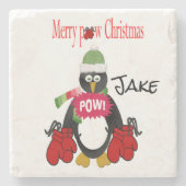 Onderzetter met kerstmarmer, Penguin Boxing Pow (Voorkant)