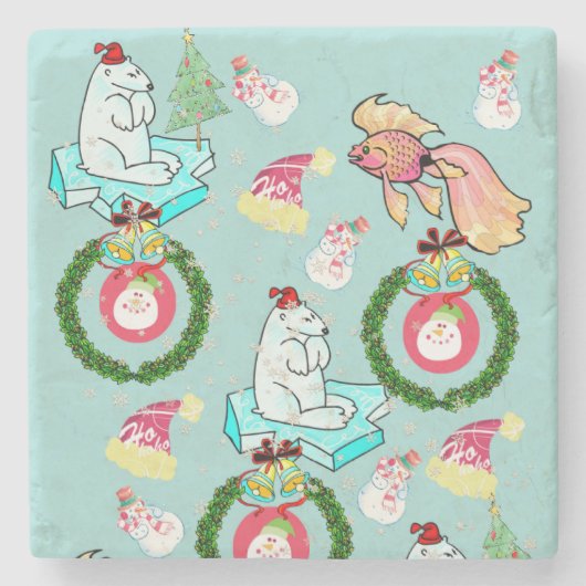 Onderzetter met kerstmarmer, Polair Beer (Voorkant)