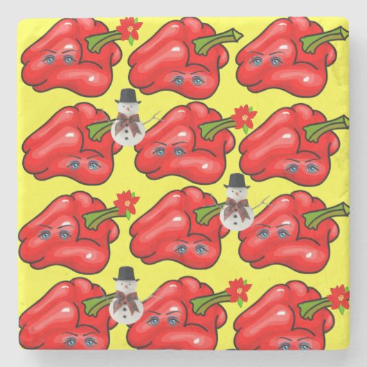 Onderzetter met kerstmarmer, Red Pepper Snowman (Voorkant)