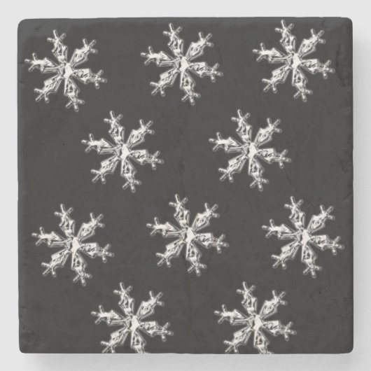 Onderzetter met kerstmarmer, Snowflakes Black (Voorkant)