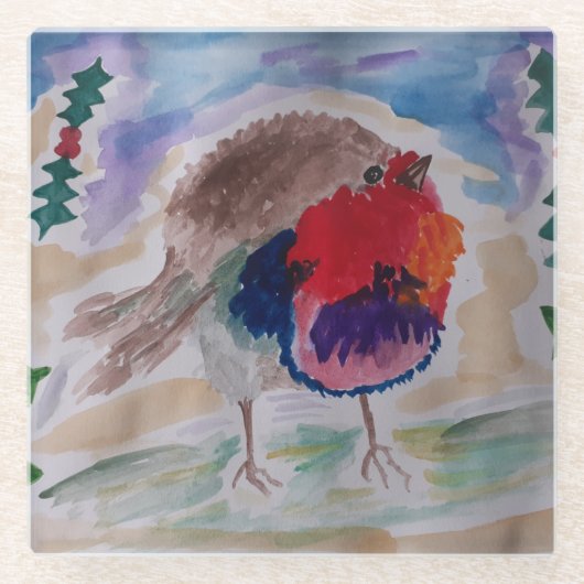 Onderzetter met kerstRobin Glass (Voorkant)