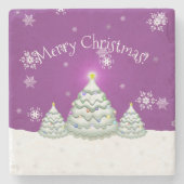 Onderzetter met magenta Snowy-kerstboom (Voorkant)