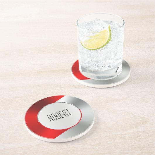 Onderzetter met metallisch rood en zilver (Zijkant)