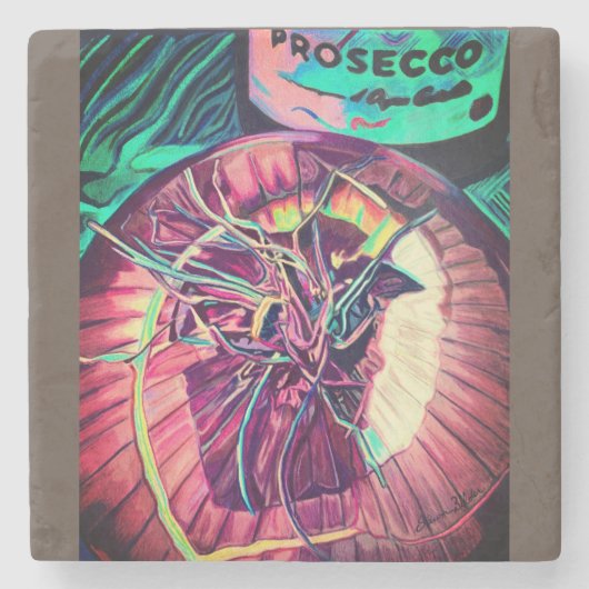Onderzetter met Prosecco en union aangepaste kunst (Voorkant)
