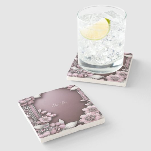 Onderzetter met roze Floral Stone (Zijkant)