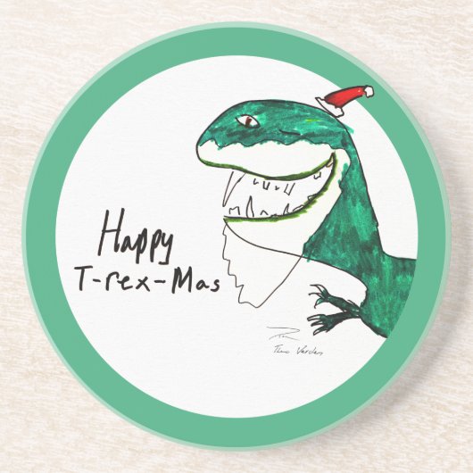 Onderzetter met T-Rex-Mas-kerstronde (Voorkant)