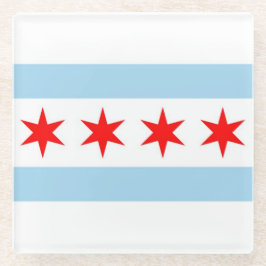 Onderzetter met vlag van Chicago, Illinois, Vereni Glazen Onderzetter