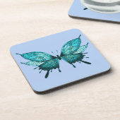 Onderzetter met vlinder in Blauwgroen en lichtblau (Linkerzijde)