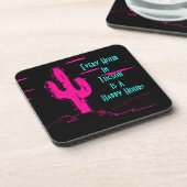 Onderzetter Neon Pink Saguaro Cactus Tucson Happy  (Linkerzijde)