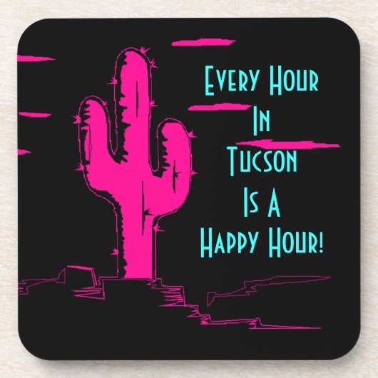 Onderzetter Neon Pink Saguaro Cactus Tucson Happy  (Voorkant)