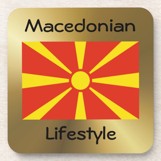 Onderzetter Noord-Macedonië vlag + tekst (Voorkant)