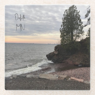 Onderzetter, oever van het Bovenmeer in Duluth Glazen Onderzetter
