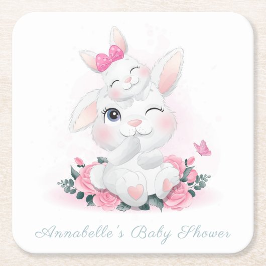 Onderzetter PAPIER : BABY SHOWER : BUNNY OP HET MO (Voorkant)