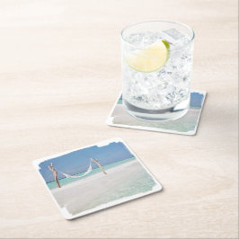 Onderzetter, papier - Waterverf Beach Hammock Squa Kartonnen Onderzetters