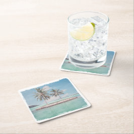 Onderzetter, papier - Waterverf Beach Palm Island Kartonnen Onderzetters