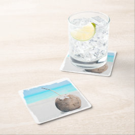 Onderzetter, papier - Waterverf strand Kokosplein Kartonnen Onderzetters