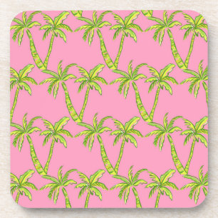 Onderzetter Preppy Pink en Green Palm Tree