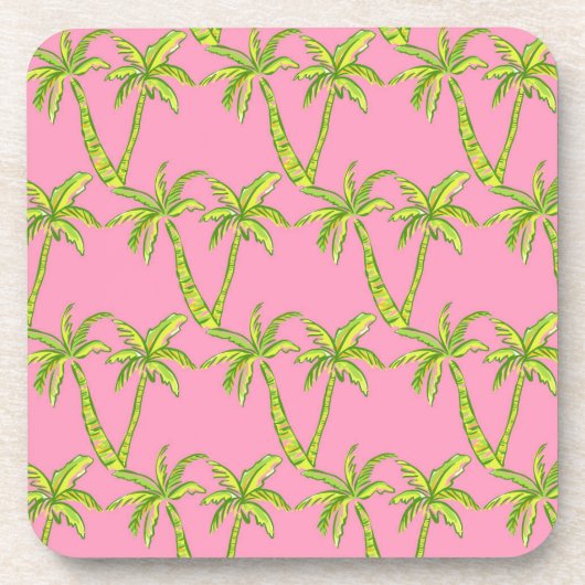 Onderzetter Preppy Pink en Green Palm Tree (Voorkant)