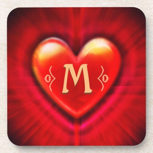 Onderzetter Rode pols hart custom monogram initiaa (Voorkant)