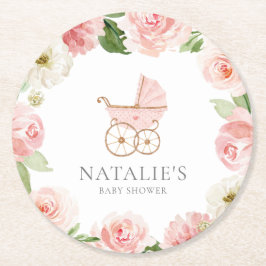 Onderzetter rond Baby shower van roze Floral Girl