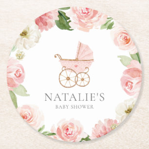Onderzetter rond Baby shower van roze Floral Girl