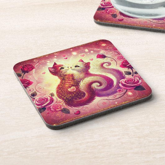Onderzetter - Roze Poesje Katten (Linkerzijde)