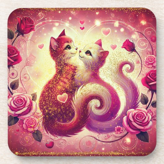 Onderzetter - Roze Poesje Katten (Voorkant)