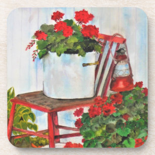 Onderzetter Set 6 Cork Backed Summer Geraniums
