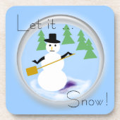 Onderzetter set - Snowman Shoveling Snow (Voorkant)