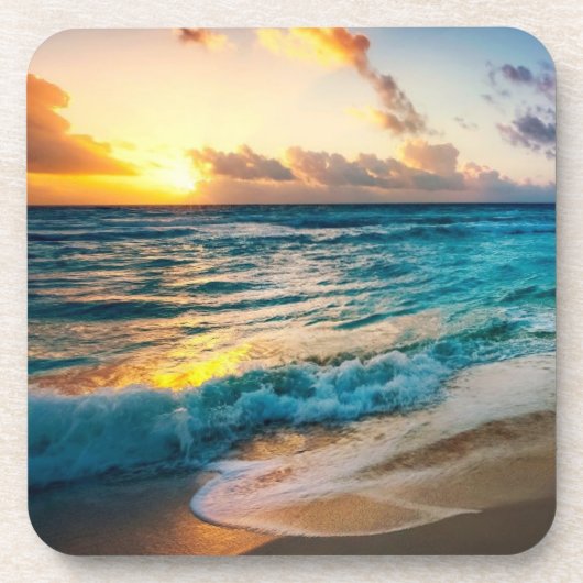 Onderzetter Set-Sunset Beach Scene (Voorkant)