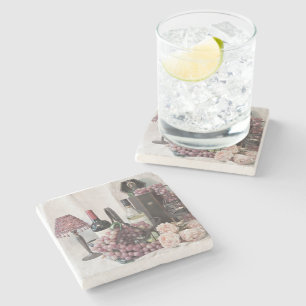 Onderzetter Steen te veel wijn en druiven