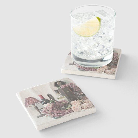 Onderzetter Steen te veel wijn en druiven (Zijkant)