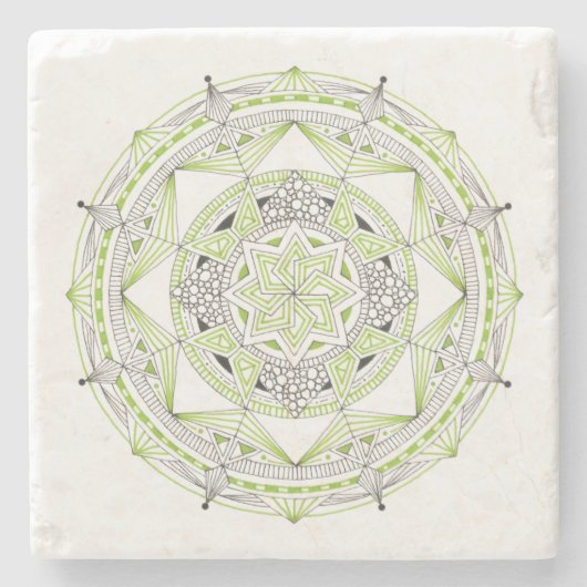 ONDERZETTER Stone Marble met Mandala Design Green (Voorkant)