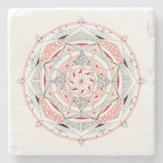 ONDERZETTER Stone Marble met Mandala Design Red/Bl