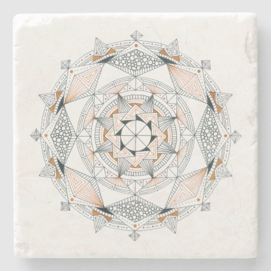 ONDERZETTER Stone Marble w/ Mandala Design Brown (Voorkant)