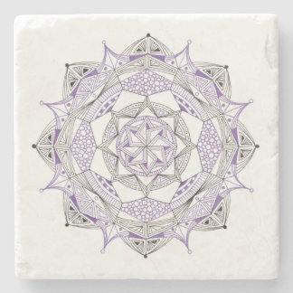 ONDERZETTER Stone Marble w/ Mandala Design Paars
