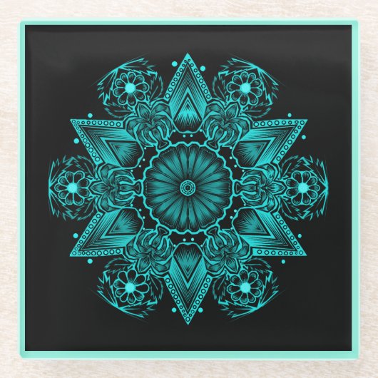 onderzetter van aqua-snowflake glazen onderzetter (Voorkant)