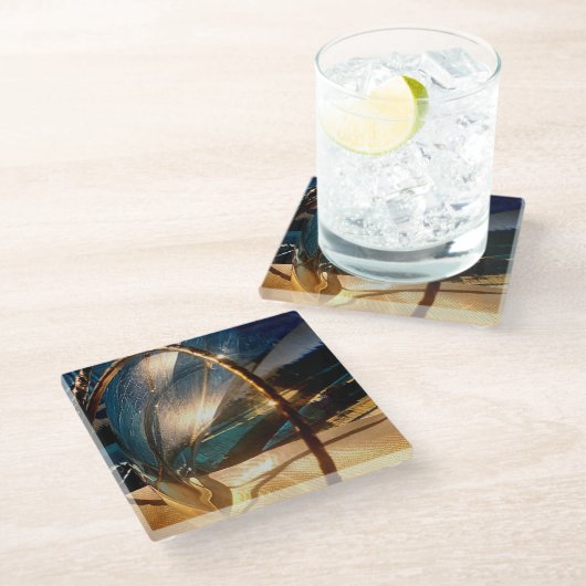 Onderzetter van blauwgroen en goudglas (Schuin)
