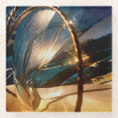 Onderzetter van blauwgroen en goudglas (Voorkant)