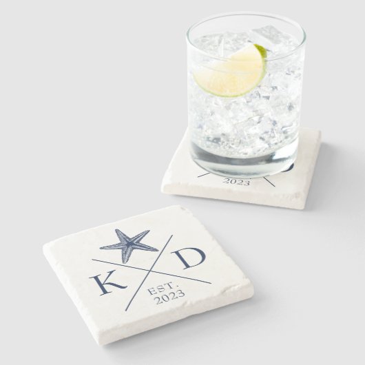 Onderzetter van de Monogram Starfish Navy Stone (Zijkant)