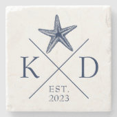 Onderzetter van de Monogram Starfish Navy Stone (Voorkant)
