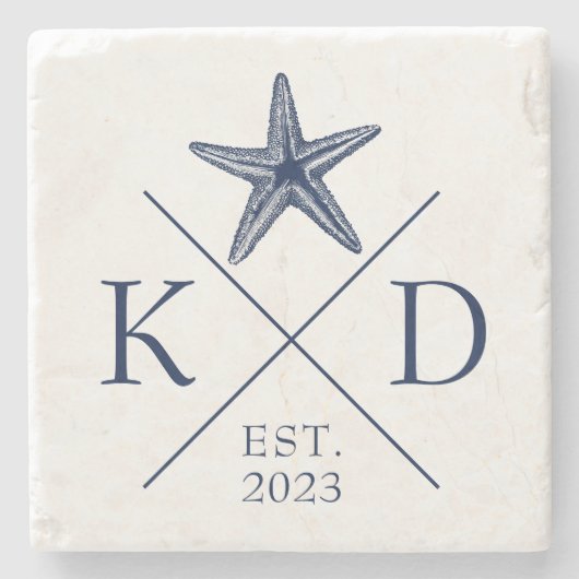Onderzetter van de Monogram Starfish Navy Stone (Voorkant)