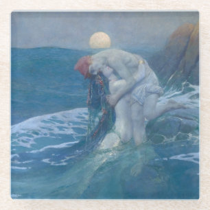 ONDERZETTER van GLAS : MERMAID : E . PYLE : 1910 Glazen Onderzetter