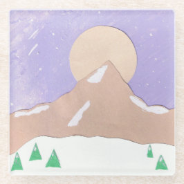 Onderzetter van glas met bergscène glazen onderzetter